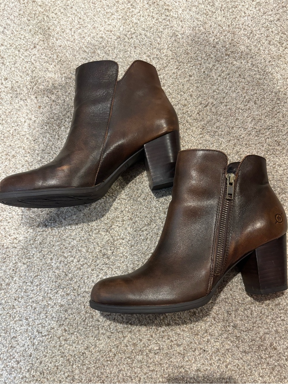Born Brown Leather Ankle Boot with Side Zip